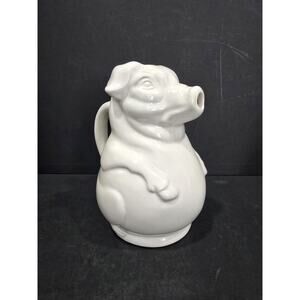 Vintage White Ceramic Pig Pitcher - USA Pottery 371 - Mid-Century Farmhouse Deco